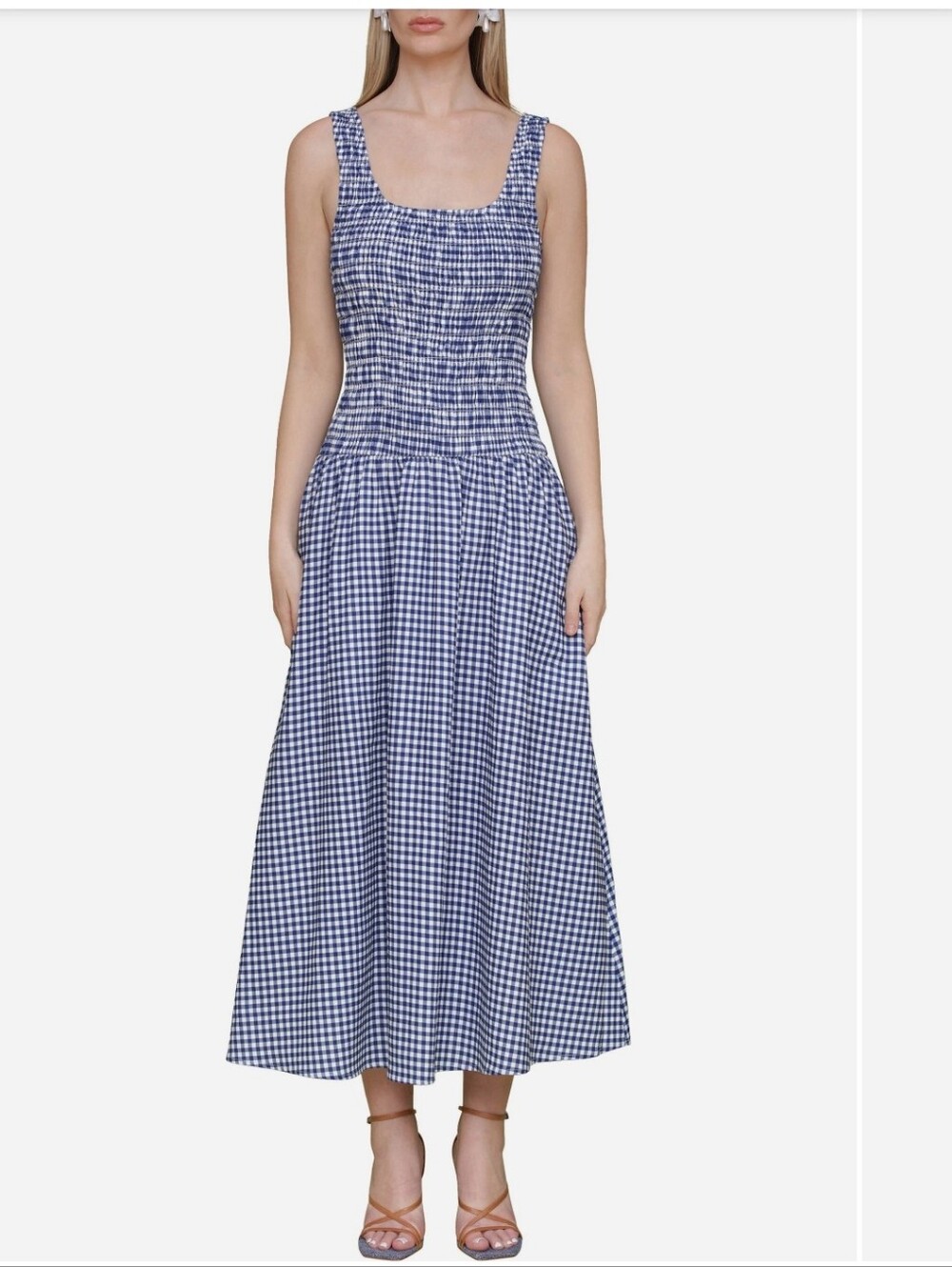 Avec Les Filles Smocked Sleeveless Fir And Flare Maxi Dress